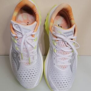 Saucony Women's White Peach Neon Yellow Athletic Running Shoes
